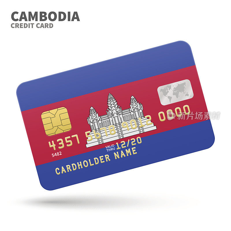 Credit card with Cambodia flag background for bank, presentations and